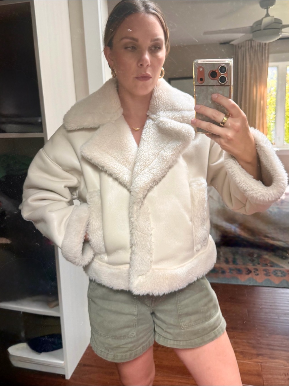 Abercrombie & Fitch Cream Faux Shearling Cropped Jacket